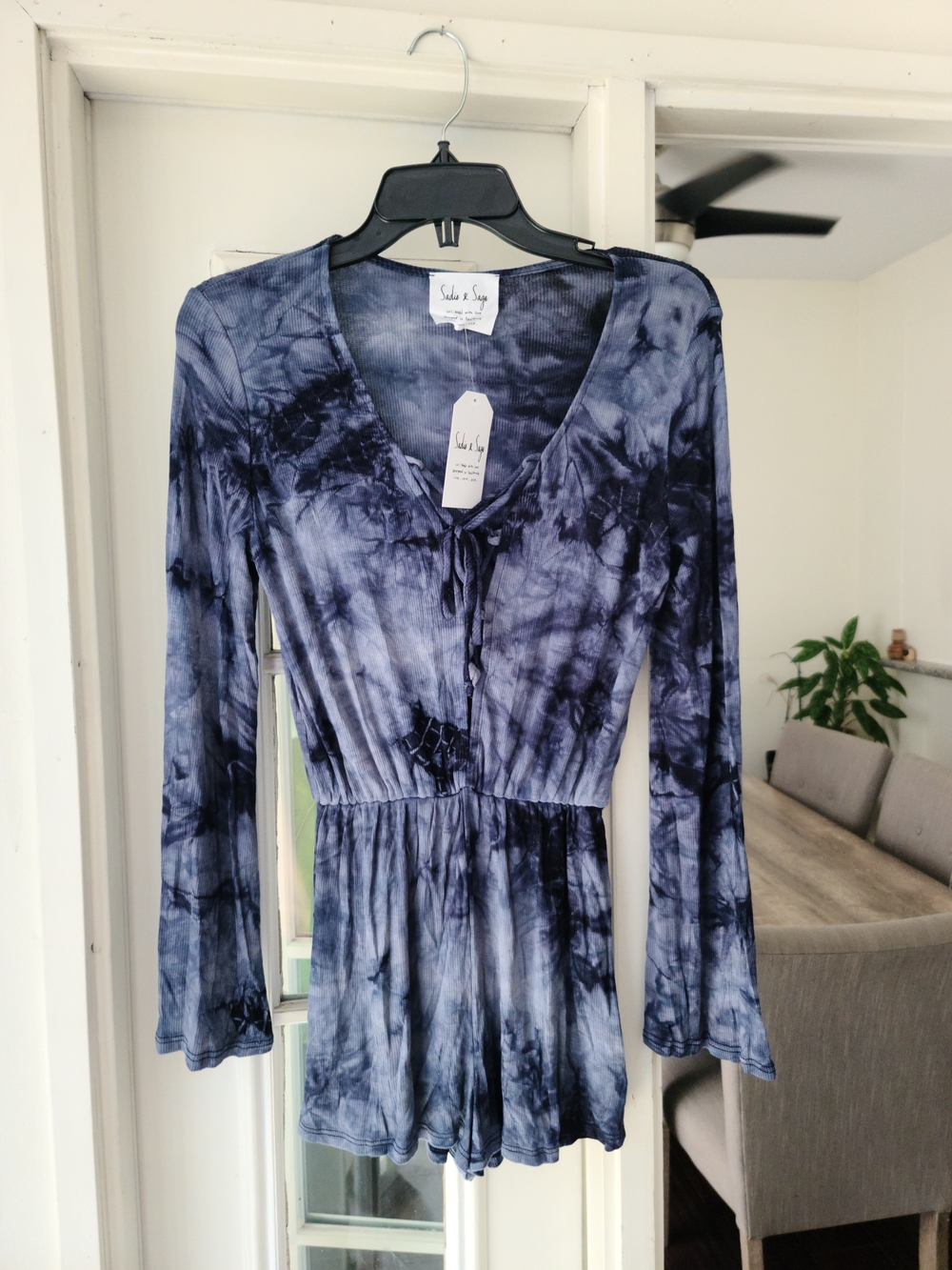 Sadie & Sage Blue Tie-Dye Long Sleeve Romper